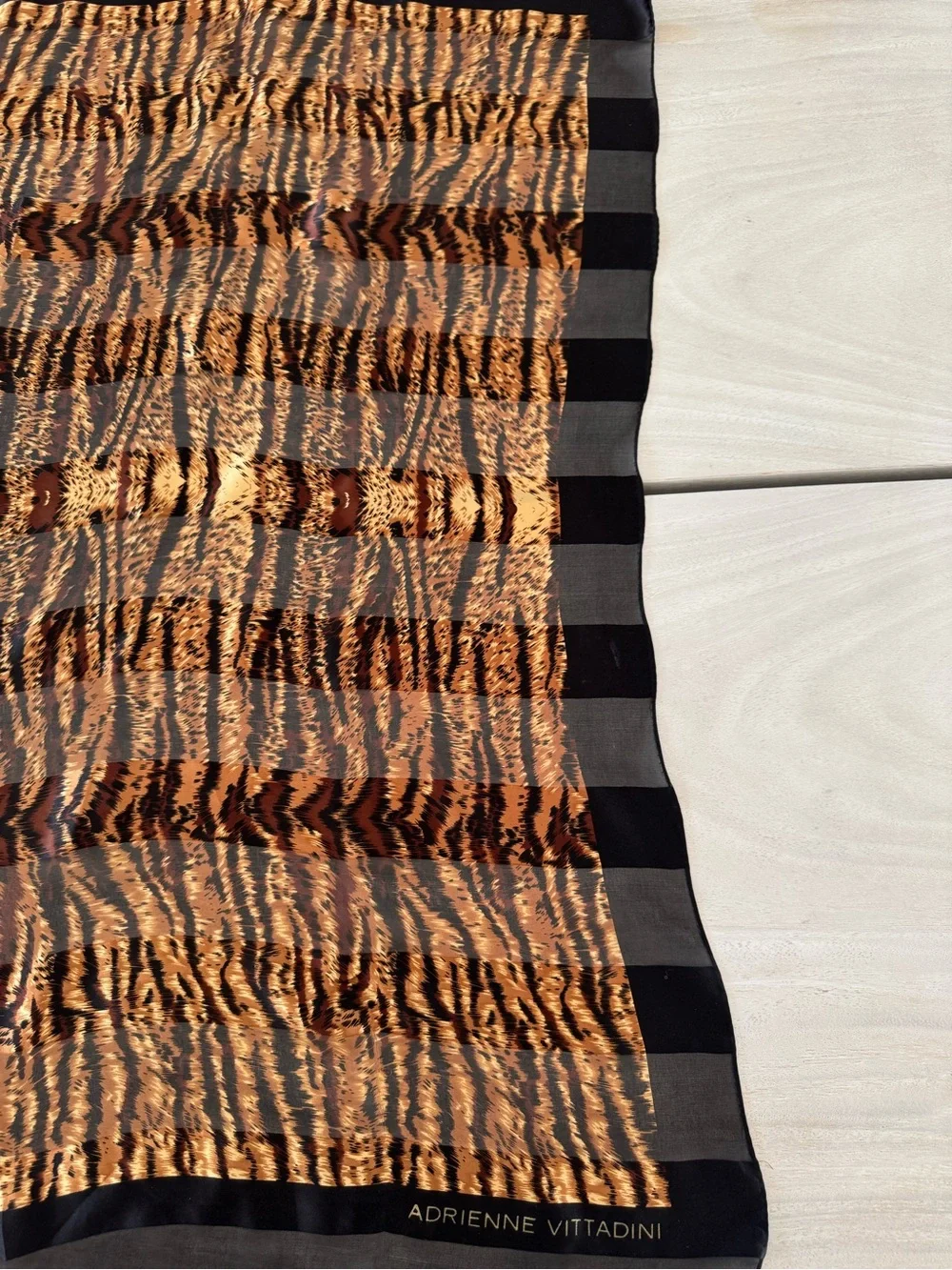 Adrienne Vittadini Tiger-Print Silk Scarf in Brown and Black